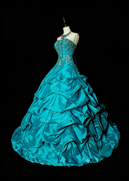 Vintage Ball Gown Strapless Blue Organza With Ruffles Sweet 16 Dresses Quinceanera Dress Long 15 Vestidos De Fiesta N1461