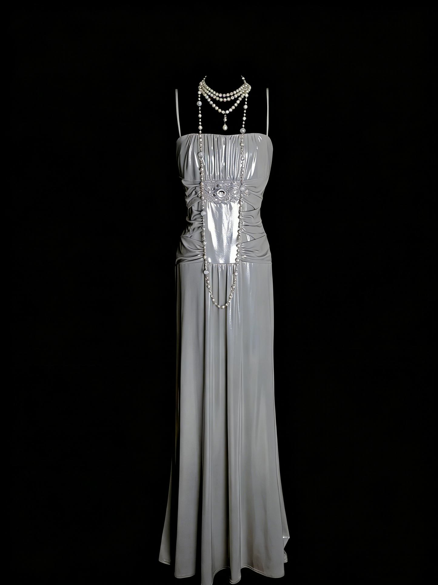 Simple A Line Spaghetti Strap Grey Senior 80s Prom Dresses High School Long Formal Dress N1334