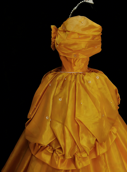 Cute Ball Gown Off The Shoulder Yellow Organza Sweet 16 Dresses Quinceanera Dress N2143
