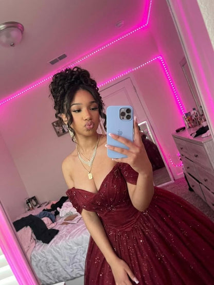 Sweet 16 Dress Ballgown Off Shoulder Burgundy Tulle vestido de 15 Sweet Sixteen Dress RB9533