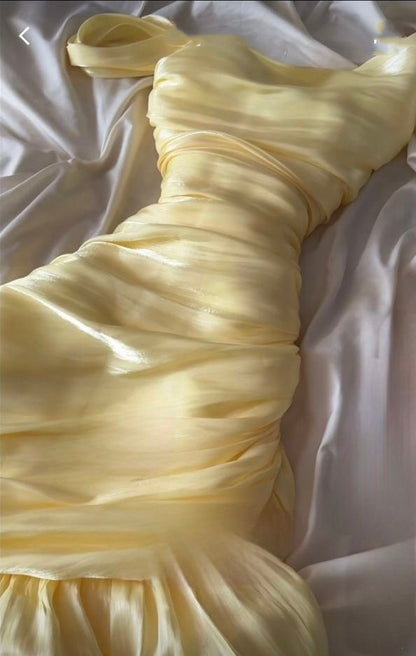 Sexy Mermaid Yellow Long Prom Dresses Inspiration Party Dress Senior Graduation Dress AB084