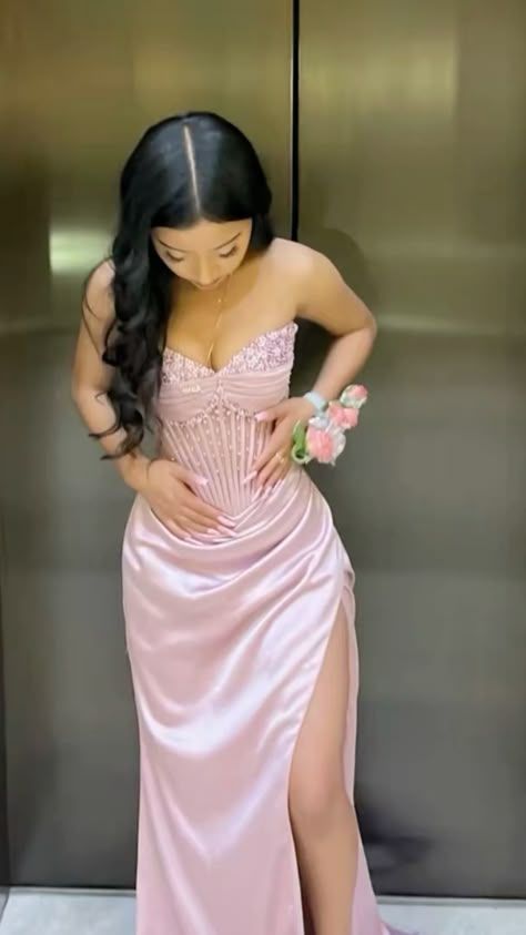 Modest Mermaid Sweetheart Pink Split Prom Dresses Inspo For Teens Formal Dress Party Outfits Prom Gowns AB064