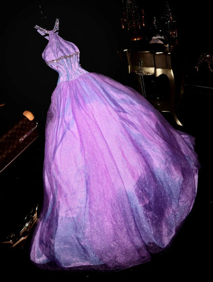 Elegant Ball Gown Halter Lilac Tulle With Beading School Dances Prom Dresses 8th Grade Formal Outfits Evening Dress RB8392