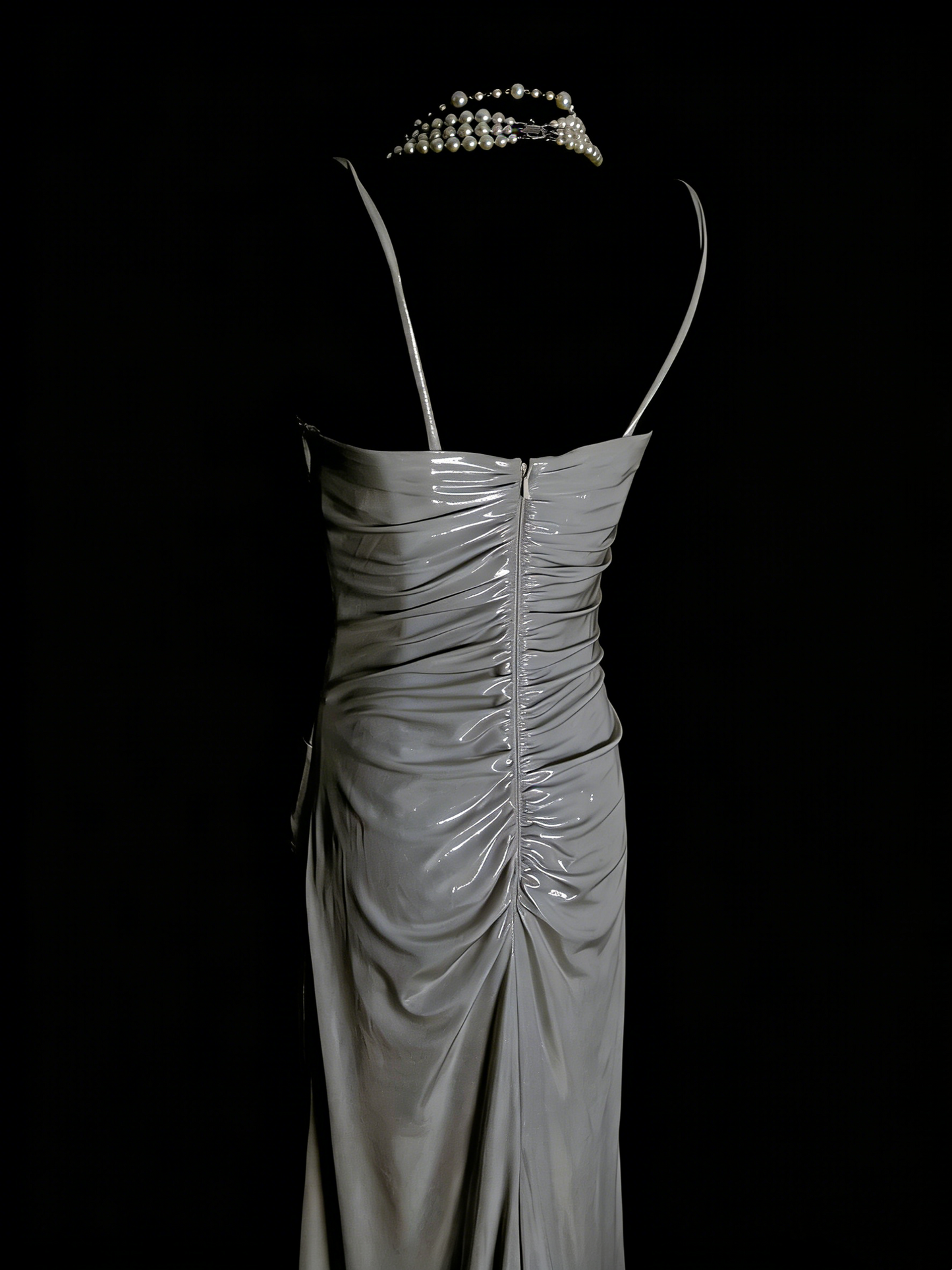 Simple A Line Spaghetti Strap Grey Senior 80s Prom Dresses High School Long Formal Dress N1334
