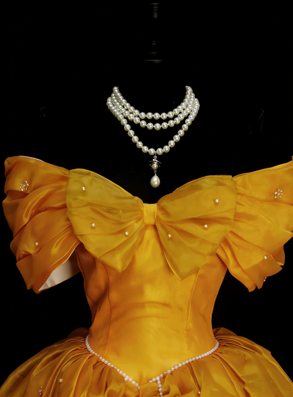 Cute Ball Gown Off The Shoulder Yellow Organza Sweet 16 Dresses Quinceanera Dress N2143