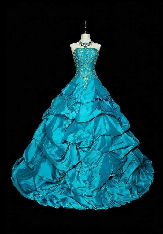 Vintage Ball Gown Strapless Blue Organza With Ruffles Sweet 16 Dresses Quinceanera Dress Long 15 Vestidos De Fiesta N1461