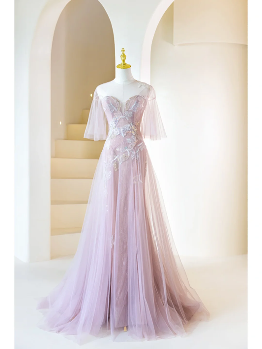 Fairtale Ball Gown Sweetheart Lilac Tulle Long Slit Prom Dresses Impress 19th Birthday Outfits Prom Gown AB872