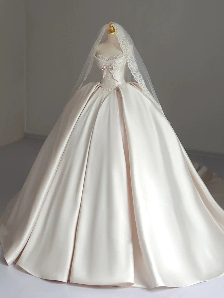 Fancy Ball Gown Sweetheart Sleeveless Satin Fitted Corset Long Wedding Dress Bride Gowns Wedding Dresses RB2092