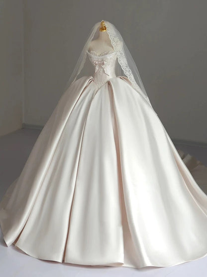 Fancy Ball Gown Sweetheart Sleeveless Satin Fitted Corset Long Wedding Dress Bride Gowns Wedding Dresses RB2092