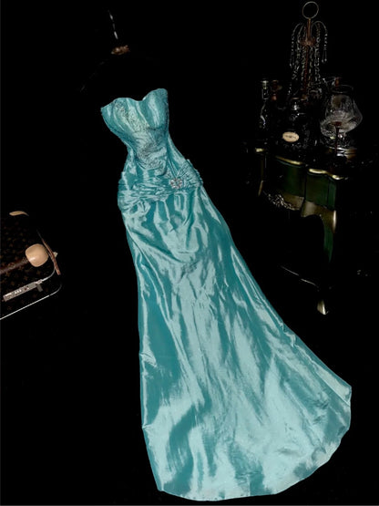 Glamorous Mermaid Sweetheart Blue Taffeta High School Dances Prom Dresses 8th Grade Formal Outfits Evening Dress RB8458