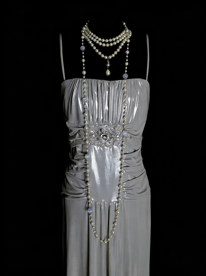 Simple A Line Spaghetti Strap Grey Senior 80s Prom Dresses High School Long Formal Dress N1334