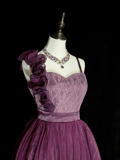 Vintage Ball Gown One Shoulder Purple Tulle Inspo 2000s Hoco Gowns Short Inspo Homecoming Dresses N1355