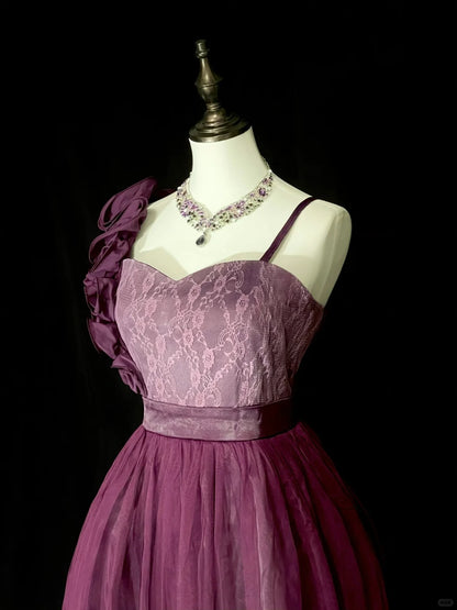 Vintage Ball Gown One Shoulder Purple Tulle Inspo 2000s Hoco Gowns Short Inspo Homecoming Dresses N1355