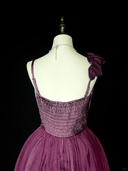 Vintage Ball Gown One Shoulder Purple Tulle Inspo 2000s Hoco Gowns Short Inspo Homecoming Dresses N1355