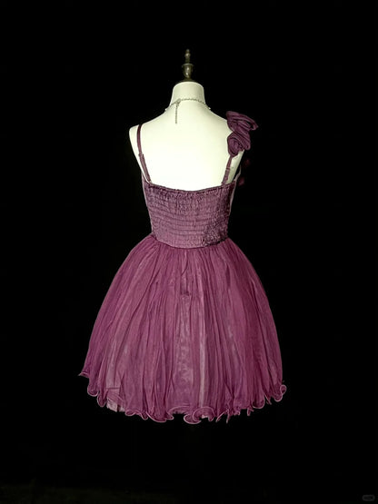Vintage Ball Gown One Shoulder Purple Tulle Inspo 2000s Hoco Gowns Short Inspo Homecoming Dresses N1355