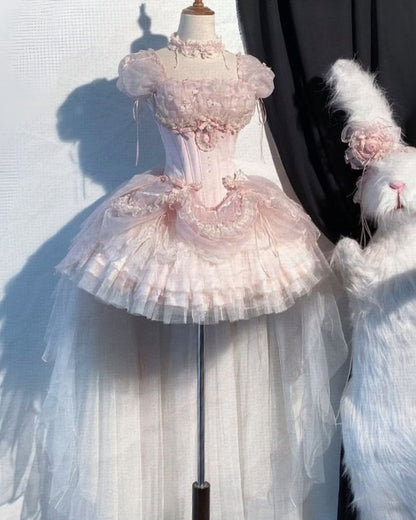 Cute Ball Gown Square Neck Pink Short With Sleeves Homecoming Dress Inspo Ideas Mini Party Dresses RB6850