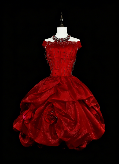 Unique Ball Gown Off The Shoulder Red Inspo Vintage Fashion 2000s Hoco Gowns Short Inspo Homecoming Dresses N2014