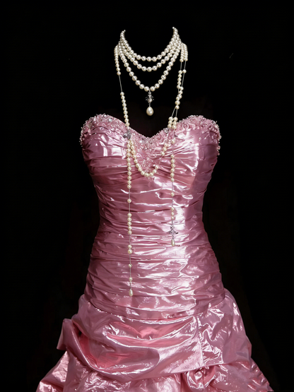 Vintage Mermaid Sweetheart Pink Sleeveless 80s Sleeveless Prom Dresses Long Formal Party Gown N1443