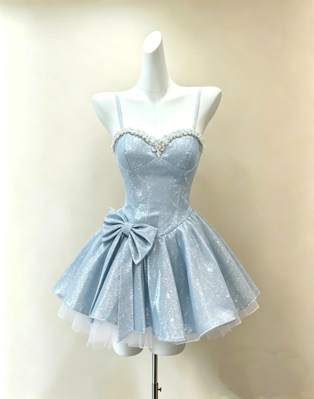 Classy A line Spaghetti Strap Light Sky Blue Sequin Night Short Graduation Dress Inspo Senior Homecoming Outfits RB4842