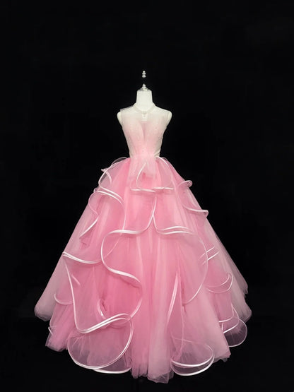 Pink Sweet 16 Dresses Long Ball Gown Sweetheart With Ruffled Sweet Sixteen Birthday Gown RC0224