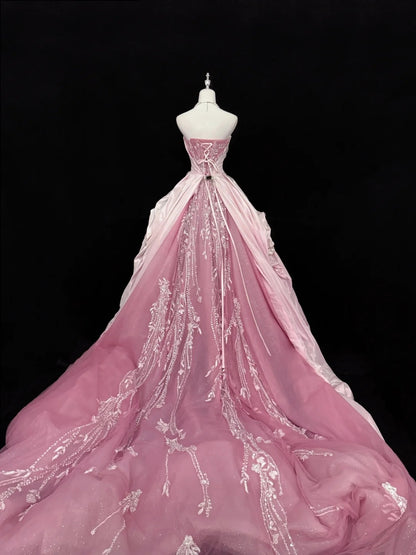 Sweet 16 Dresses Long Ball Gown Sweet Sixteen Long Birthday Dress Sweetheart Pink Tulle Formal Gown RC0288