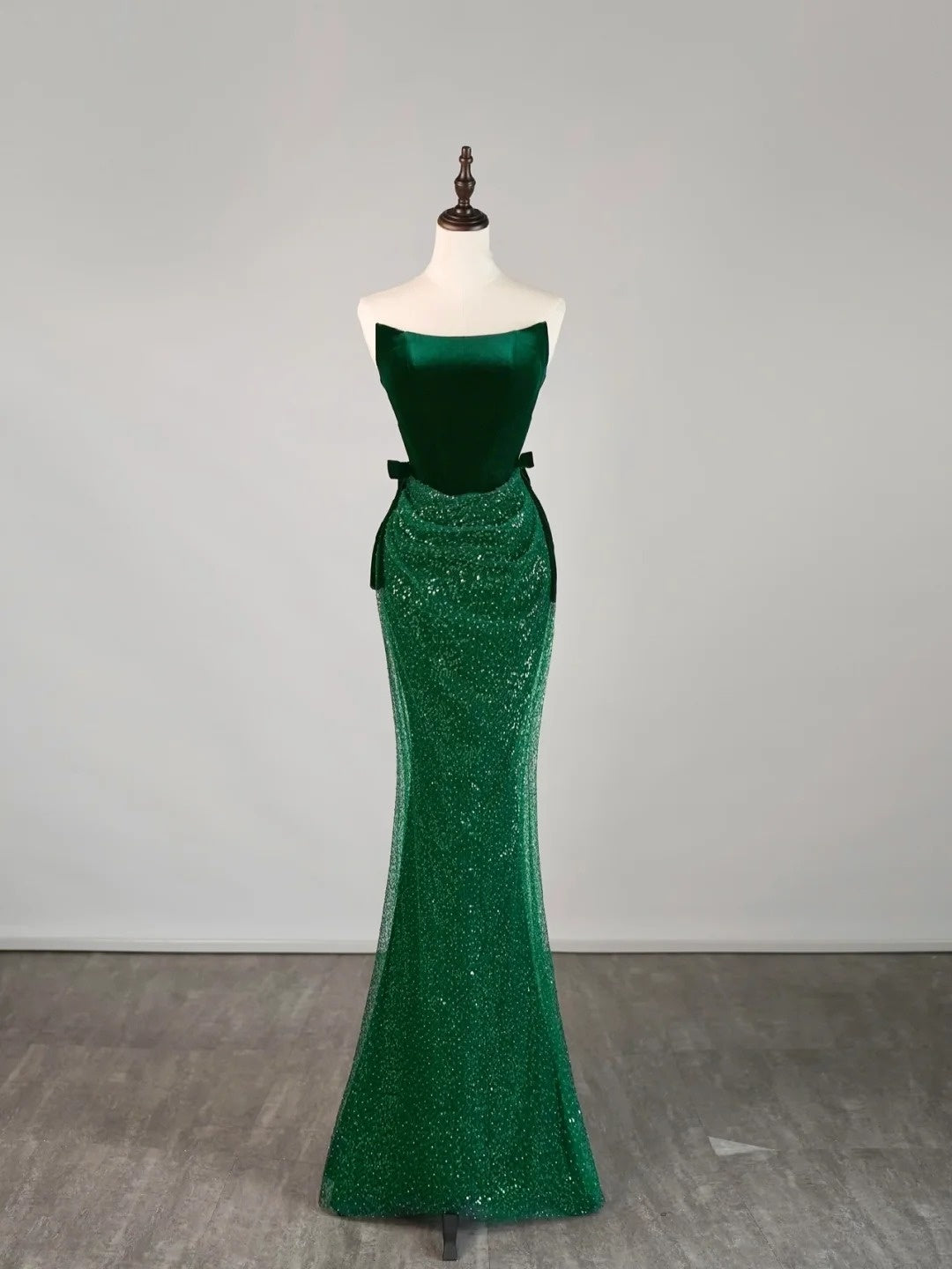 Stunning Prom Dresses Mermaid Strapless Green Sequin Long Formal Dress N2491