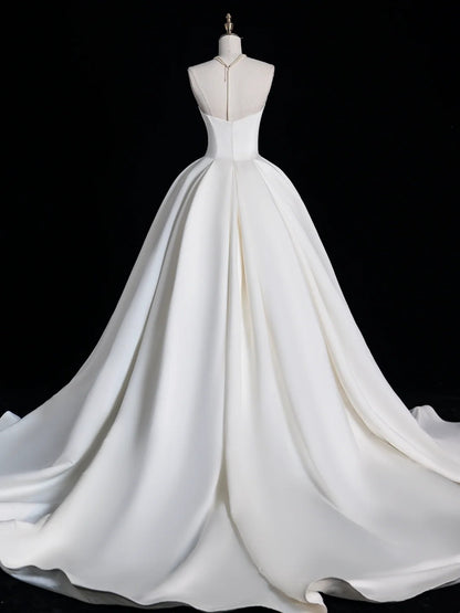Modest Ball Gown Sweetheart White Satin With Pleated Wedding Dress Long Fairytale Autumn Bridal Dresses N690