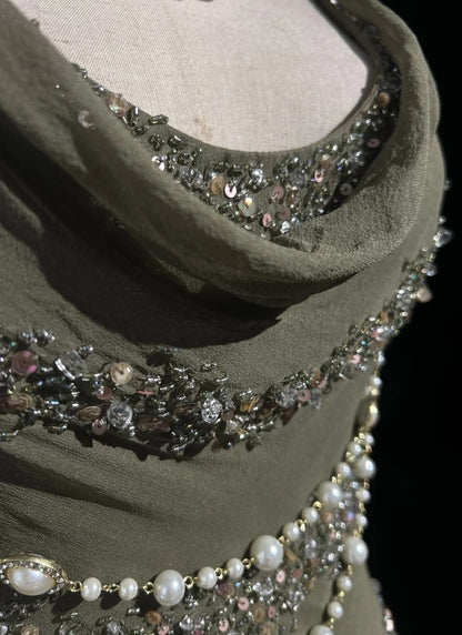 Vintage Prom Dresses A Line Cowl Neck Chiffon With Beaded 80s Evening Formal Dress RB3273