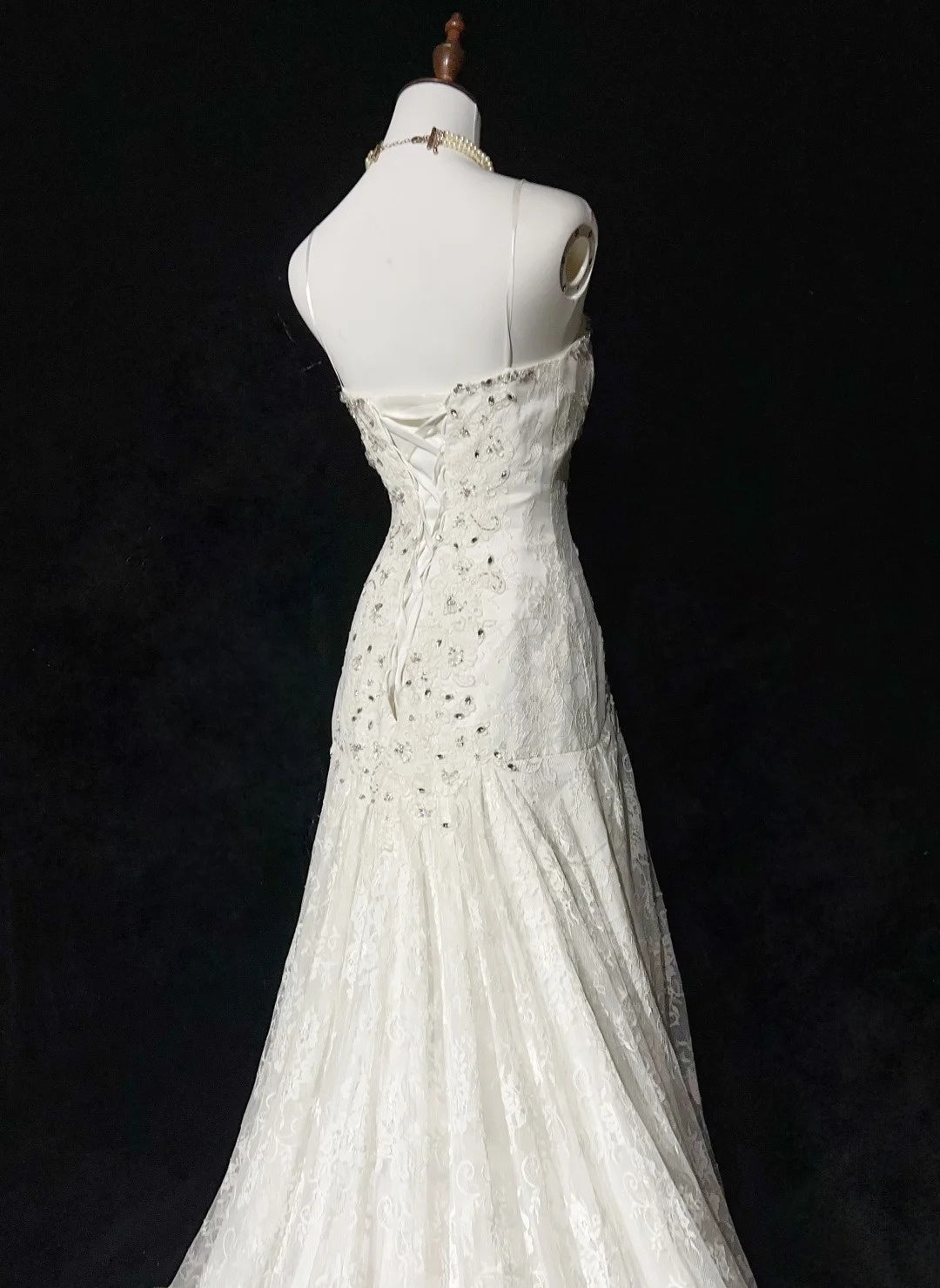 Unique Wedding Dresses Mermaid Spaghetti Strap Lace White Long Bridal Gown N3096