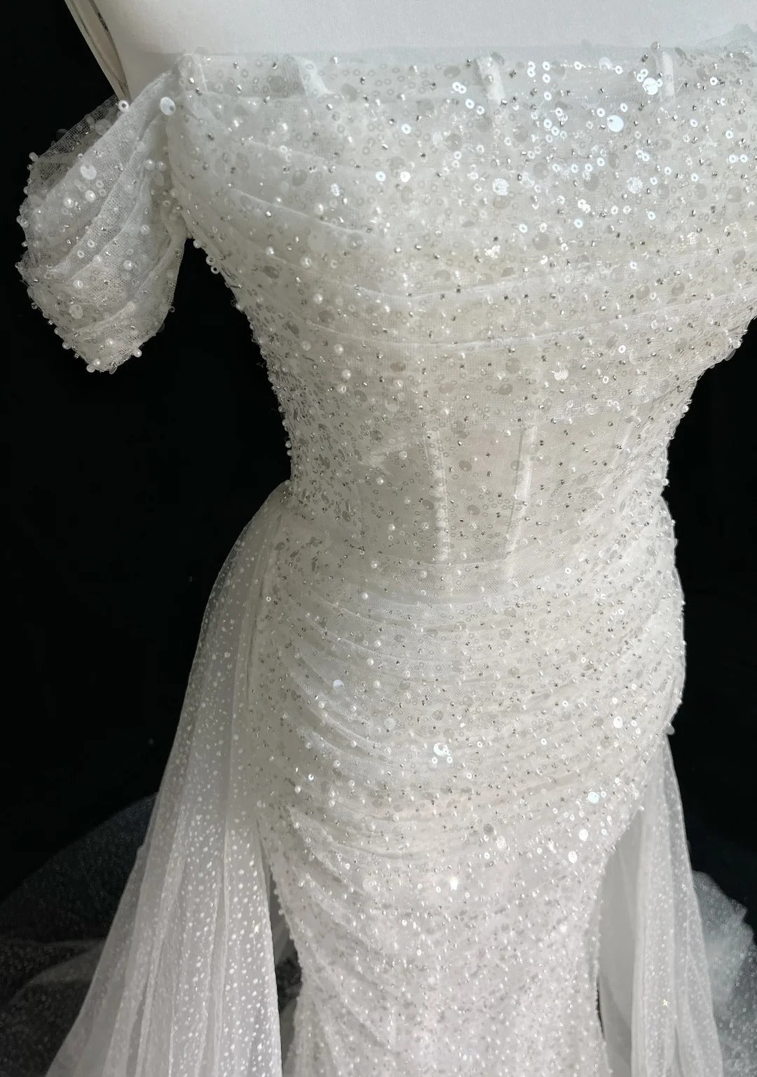 Unique Wedding Dresses Mermaid Off The Shoulder Sequin With Ruffled White Long Bridal Gown N3619