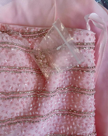 Vintage Prom Dresses 80s Mermaid One Shoulder Pink Chiffon Sleeveless With Beading Semi Formal Evening Outfits N3620