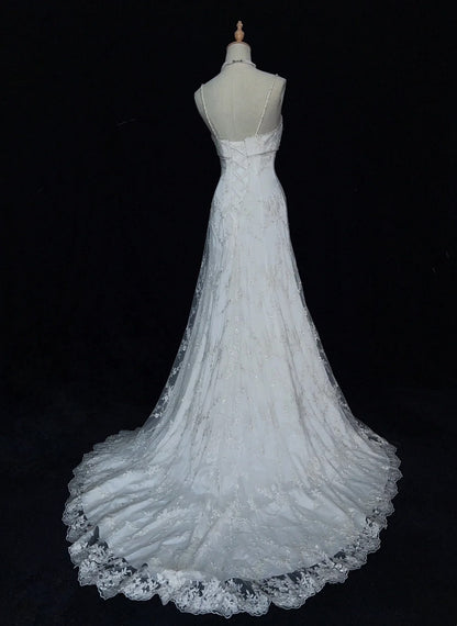Vintage Wedding Dresses Inspo Mermaid Spapghetti Strap White Long 1980s With Lace Wedding Gowns N3367