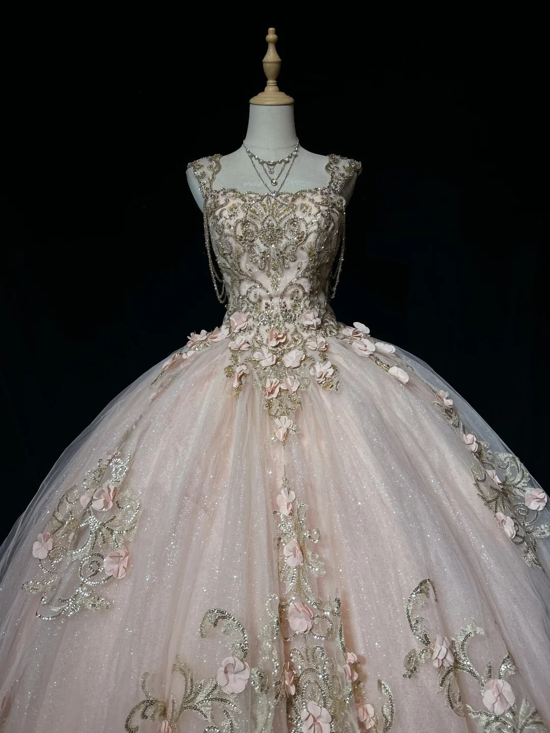 Princess Lace Square Neck Blush Pink Sweet 16 Dress Ball Gown Sleeveless Sweet Sixteen Dress RC0078