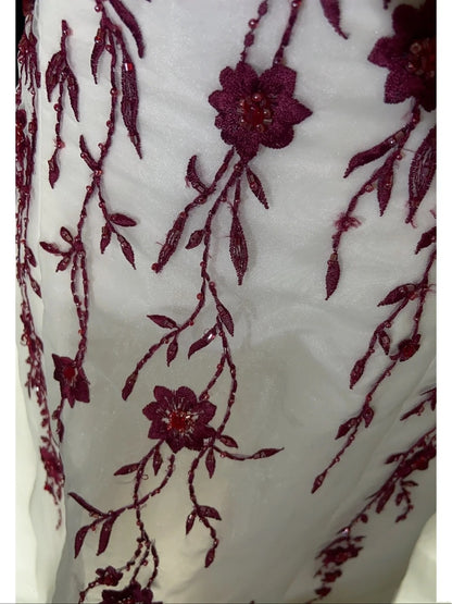 Unique Wedding Dresses A line Spaghetti Strap Burgundy Embroidery White Beach Summer With Cape Boho Long Bridal Gown N3308