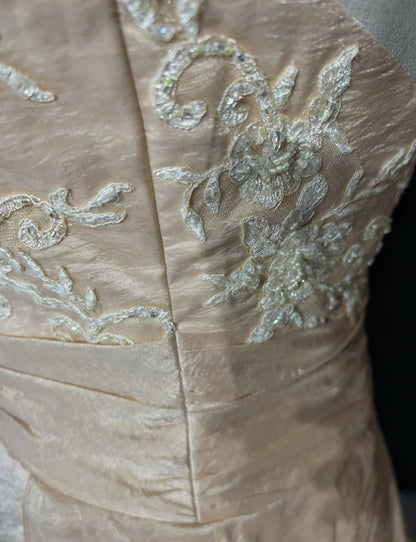 Vintage Prom Dresses A line Spaghetti Strap Champagne With Long Sleeves 90s Evening Gown N3001