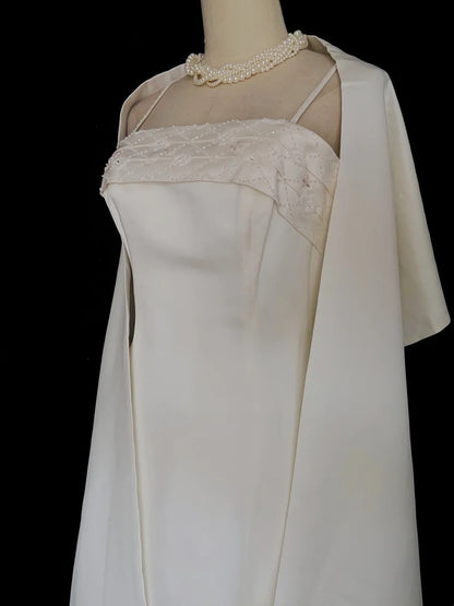 Modest Prom Dresses Inspo A line Spaghetti Strap White Satin With Cape For Women Formal Dress N3222