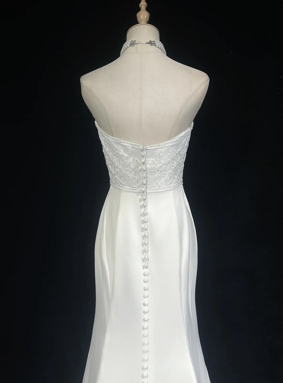 Vintage 90s Wedding Dresses Mermaid Strapless Satin White Beading Summer Garden Long Bridal Gown N3823