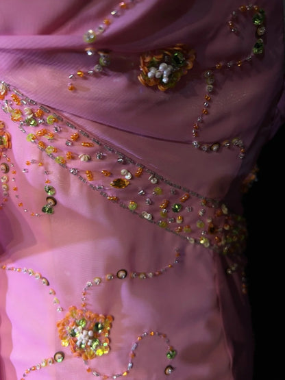 Modest Prom Dresses Inspo Mermaid V Neck Pink Chiffon With Ruffled Beading For Women Formal Dress N3231