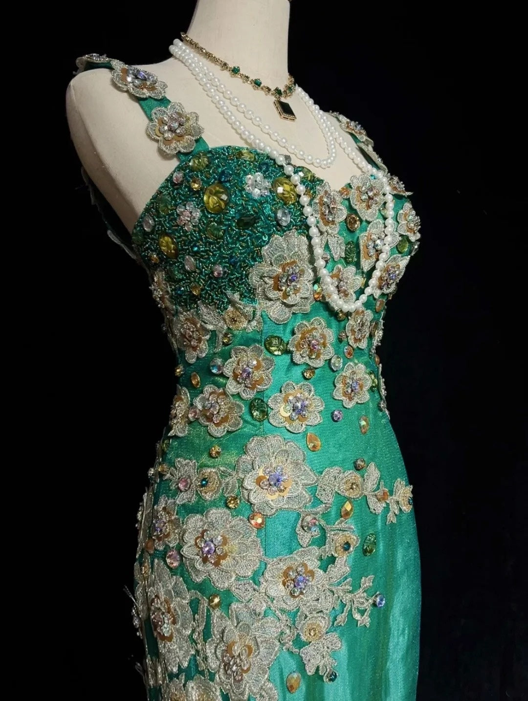 Vintage Prom Dresses Mermaid Sweetheart Green Tulle 70s With Beads Appliqued Formal Gown N2533