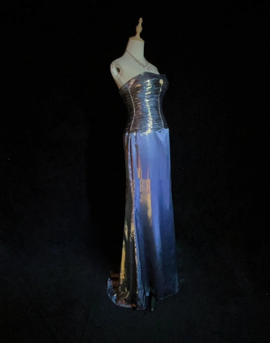 Vintage Prom Aesthetic Dresses A line Navy Blue With Beading Long Formal Dress N3025
