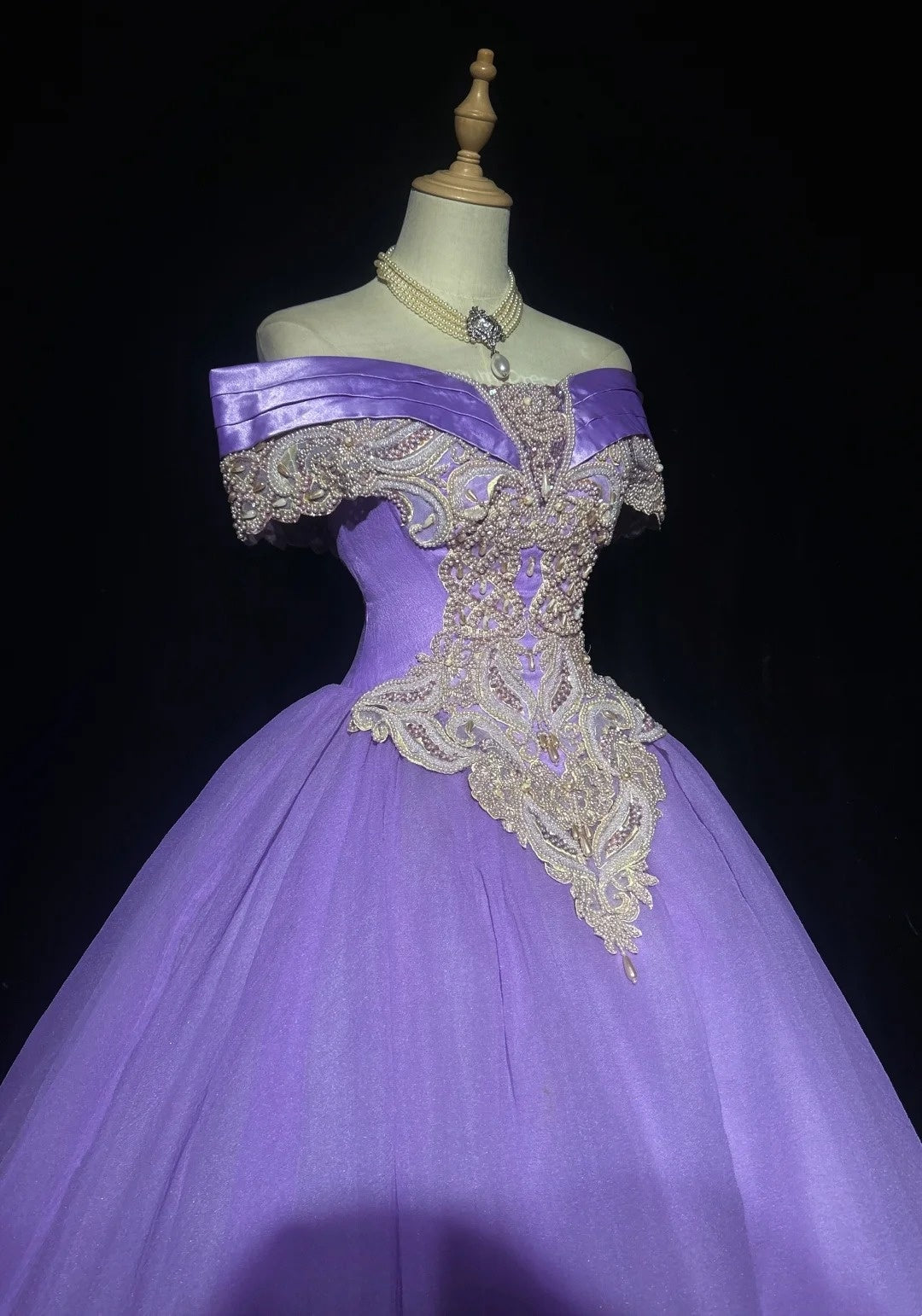 Princess Prom Dresses Ball Gown Off The Shoulder Grape With Pearls Formal Evening Outfits N3885