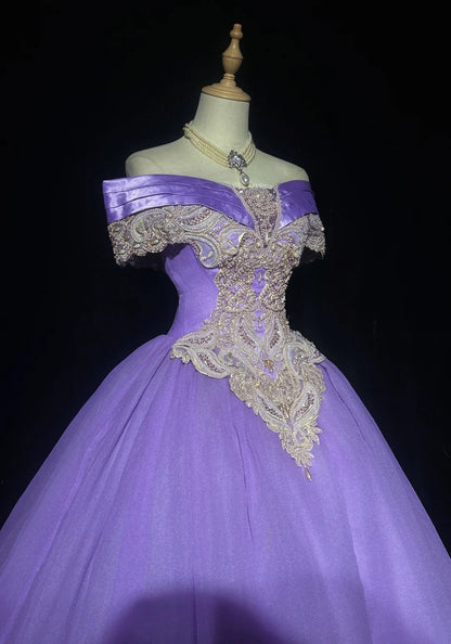 Princess Prom Dresses Ball Gown Off The Shoulder Grape With Pearls Formal Evening Outfits N3885
