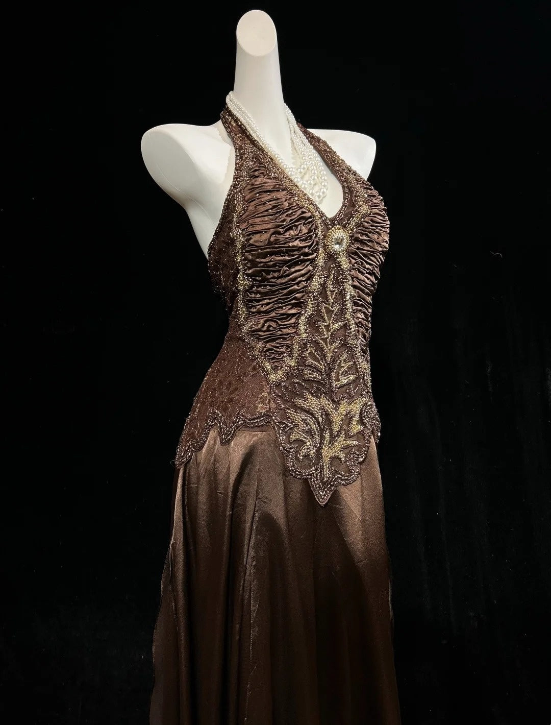 Retro A line Halter Chocolate Long Floor Length Prom Dresses Formal Party Outfits RB3949