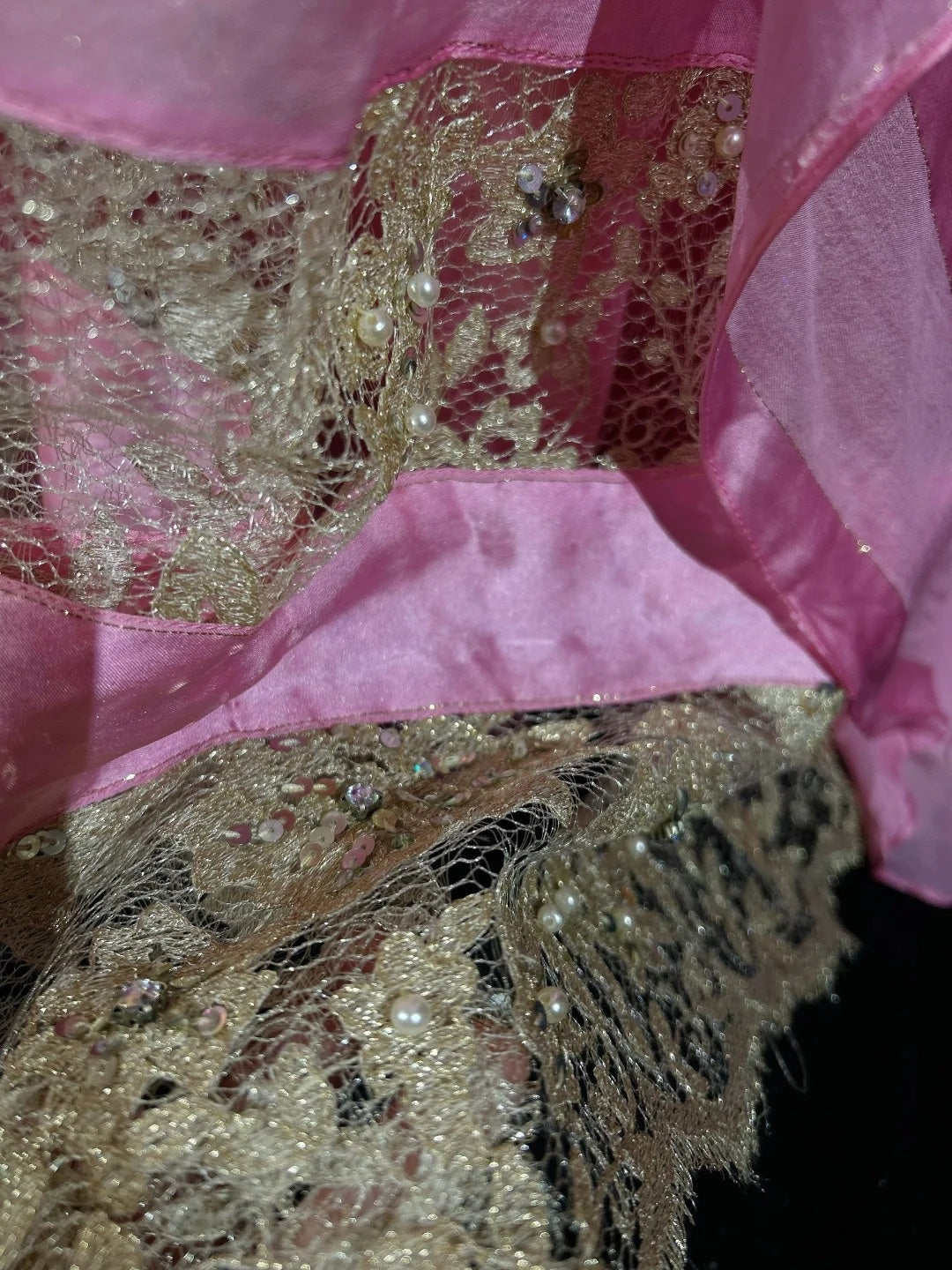 Vintage Prom Dresses Spaghetti Strap Mermaid Pink With Gold Lace Long Formal Evening Outfits N3862