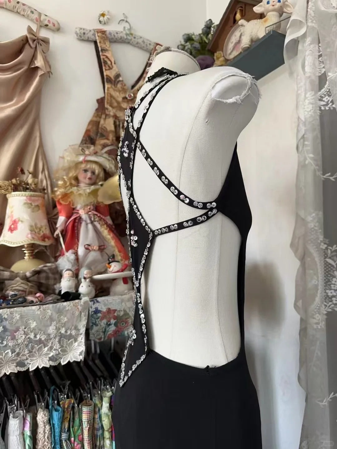Vintage Prom Dresses Aesthetic Mermaid V Neck Black Chiffon Long Inspo Formal Gowns N1989