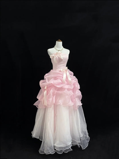 Sweet 15 Quinceanera Dress Ball Gown Strapless Pink With Ruffled Tiered 15th Birthday Gown RC0233