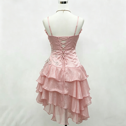 Sparkly Ball Gown Spaghetti Strap Pink Sequin Short Mini Party Dress Cocktail Homecoming Dresses N3908