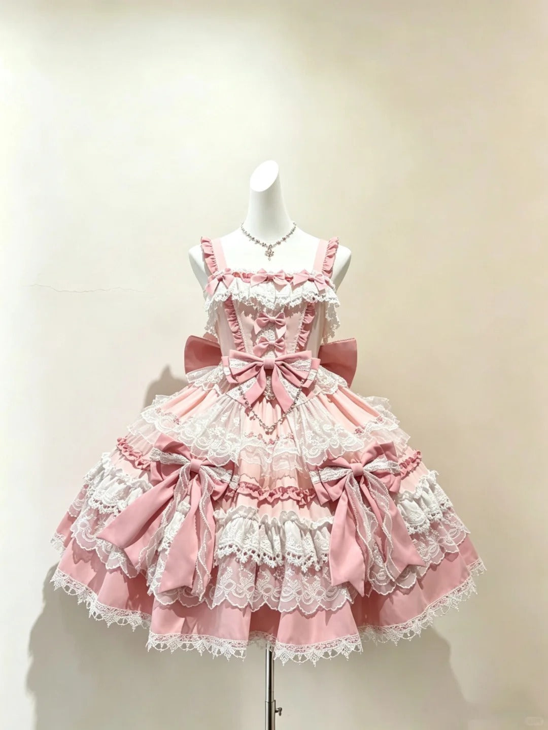 Pretty Ball Gown Square Neck Pink With Bow Tiered Layers Outfit Lolita Dresses Inspo Senior Birthday Homecoming Dress RB4803