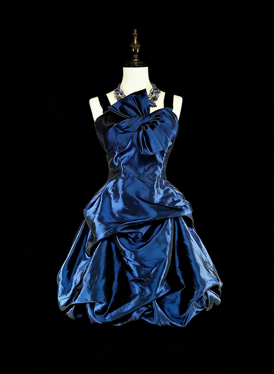 Pretty Sheath Spaghetti Strap Navy Blue Taffeta Graduation Short Mini Homecoming Dresses Hoco Dress N2721