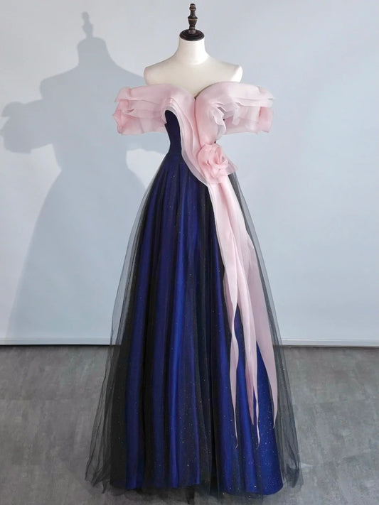 Modest Ball Gown Off The Shoulder Royal Blue Tulle Prom Dresses Inspiration Party Gowns Princess Formal Dress N759
